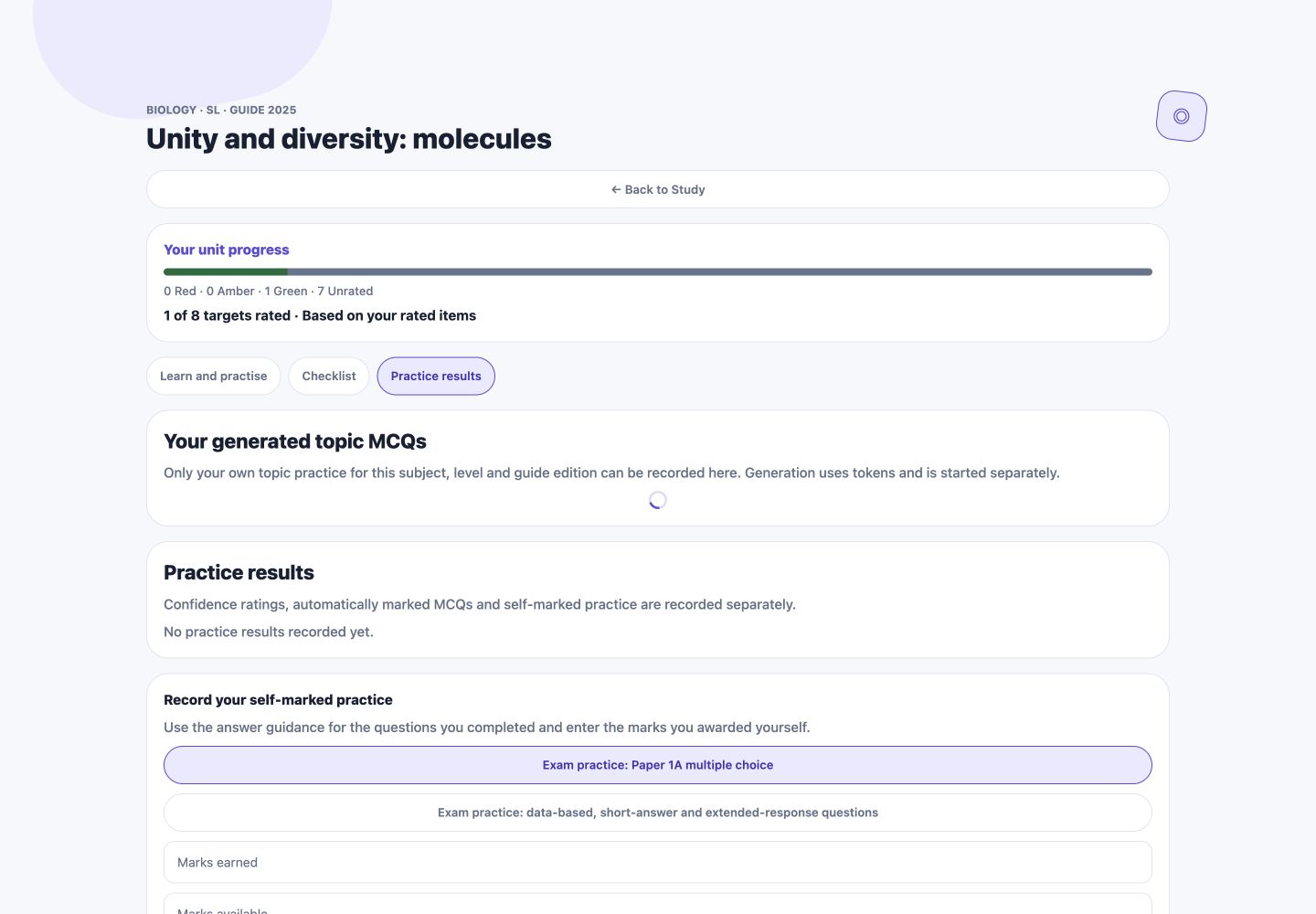 5. Practise and keep results separate · demonstration screenshot